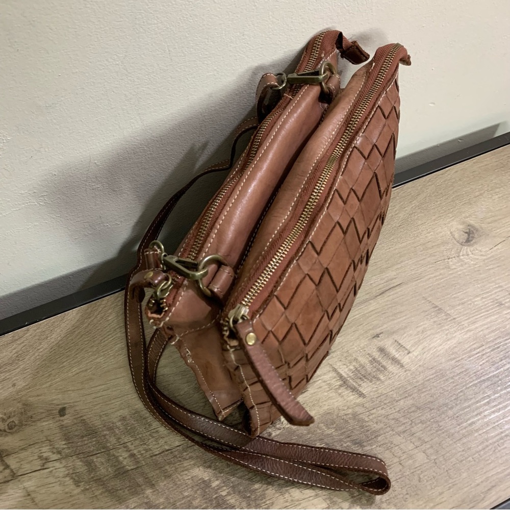 COSTANZA ROTA Brown Leather BASKET WEAVE Shoulder CROSSBODY Bag PURSE Italy - Picture 5 of 8